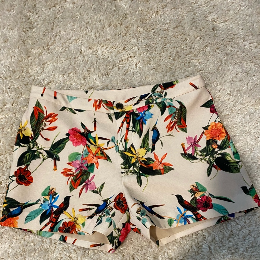 Saks Off 5th Cream floral/tropical/bird dress short